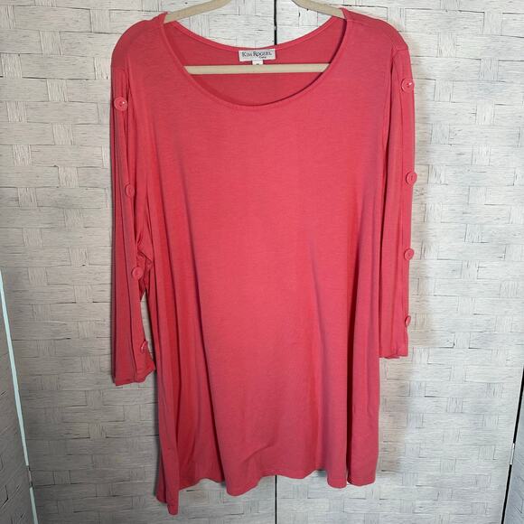 Kim Rogers, long sleeve T-shirt, dressy button sleeve feminine coastal plus size - Picture 1 of 7
